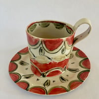 Image 1 of Green and pink teacup and plate