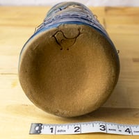 Image 4 of Handbuilt Ceramic Tower Vase, Blue Teal Art Pottery with Metal Wire, 8.5" Tall 