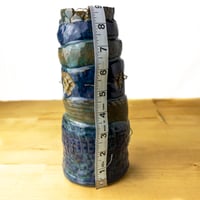 Image 5 of Handbuilt Ceramic Tower Vase, Blue Teal Art Pottery with Metal Wire, 8.5" Tall 