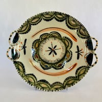 Image 1 of Dish with handles green and orange.