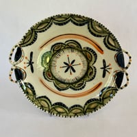 Image 2 of Dish with handles green and orange.