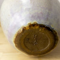 Image 4 of Handbuilt Ceramic Vase with Woven Wood Reed Rim | Yellow & Blue-Grey Speckled Stoneware Pottery