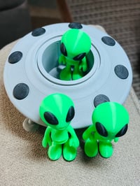 Image 1 of 3D Printed Alien UFO Set – Cute Green Alien Figurines with Flying Saucer