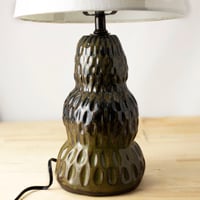 Image 2 of Handmade Ceramic Table Lamp – Textured Moss Green, Dark Brown, and Deep Orange Artisan Lighting