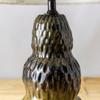 Image 4 of Handmade Ceramic Table Lamp – Textured Moss Green, Dark Brown, and Deep Orange Artisan Lighting