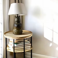 Image 1 of Handmade Ceramic Table Lamp – Textured Moss Green, Dark Brown, and Deep Orange Artisan Lighting