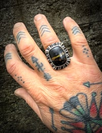 Image 6 of WL&A Old Style Aged Bronze & Sterling Silver Earthy Black Jack Thunderbird Signet - Size 10