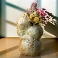 Image 1 of Hand-Built Ceramic Madonna Bud Vase – Petite Burnt Orange & Cream Textured Pottery