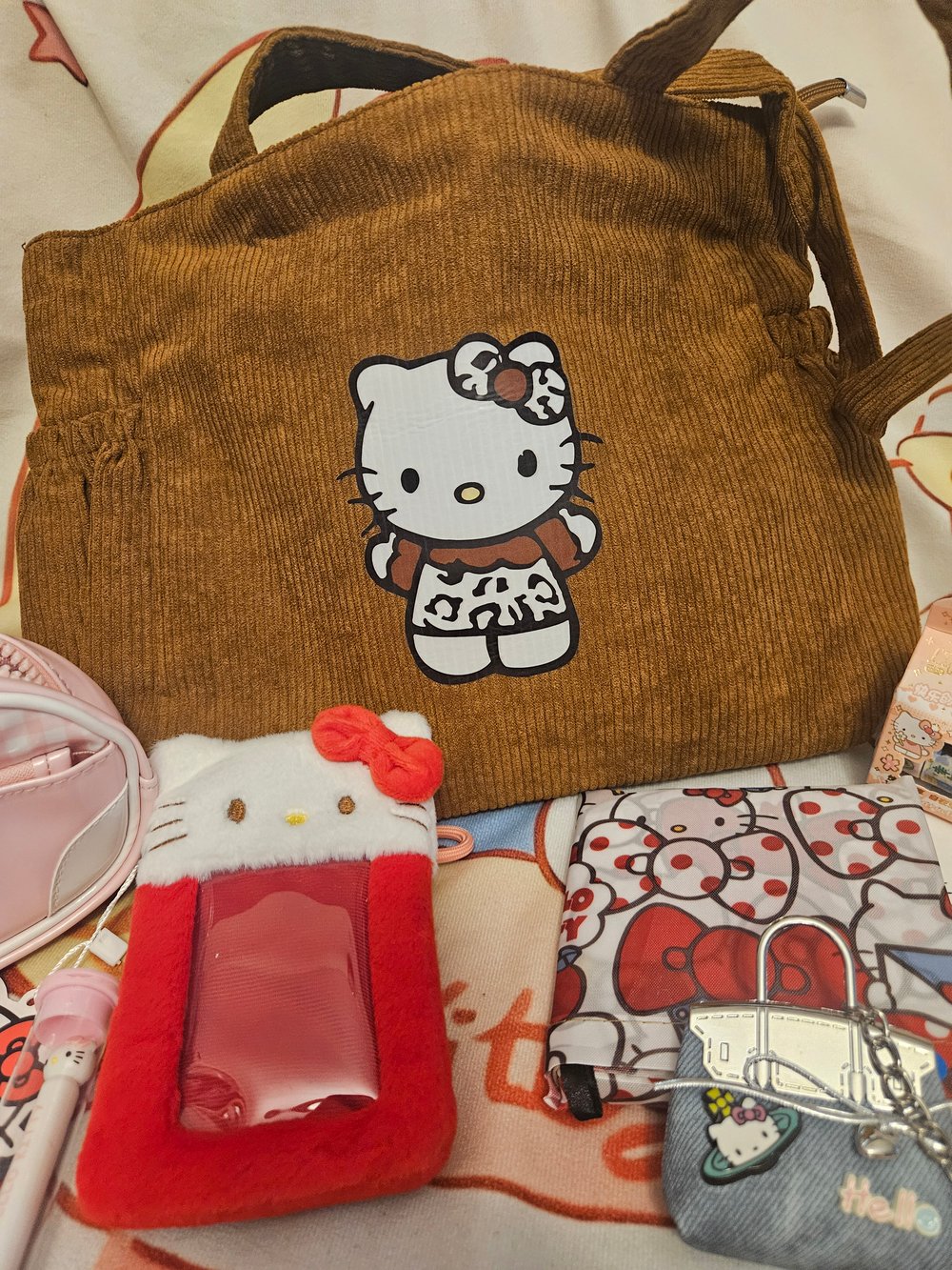 Image of Hello Kitty Brown Corduroy Shoulder Bag Bundle 
