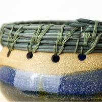 Image 4 of Handmade Blue Green Ceramic Bowl with Woven Reed Rim | Art Pottery