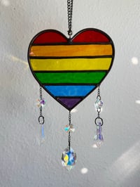 Image 1 of Pride Rainbow Heart Stained Glass Suncatcher Mobile