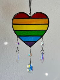 Image 2 of Pride Rainbow Heart Stained Glass Suncatcher Mobile