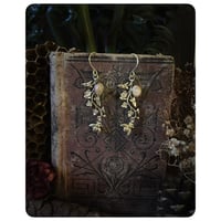 Image 1 of Victorian Floral Spray Honey Bee and Mexican Opal Solid Brass Earrings 