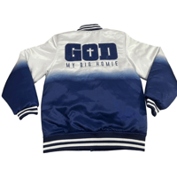 Image 2 of God My Big Homie Ombré Varsity Jacket
