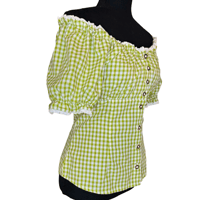Image 4 of Vintage Green Gingham Off The Shoulder Trachten Folk Top - Women’s Size 10