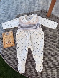 Image 2 of Girls navy/cream dot Babygrow 