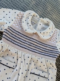 Image 1 of Boys navy/cream dot Babygrow 