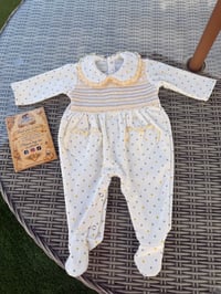 Image 2 of Girls Grey/ Lemon smocked Babygrow 