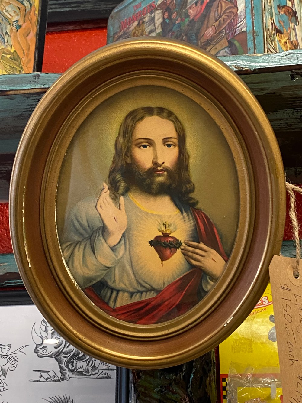 Image of Jesus & Mary sacred heart vintage lithographs