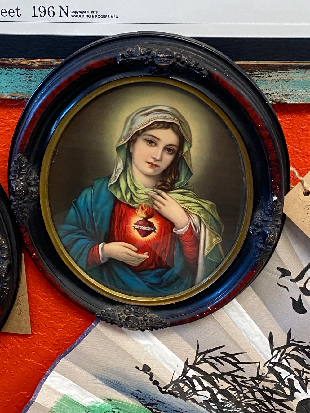 Image of Jesus & Mary sacred heart vintage lithographs