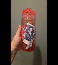 Ghost face beer can blood drip tumbler