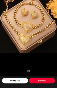 Image 2 of 316L Stainless Steel Heart Rhinestones Necklace Bracelets Earrings Set For Women 