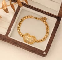 Image 4 of 316L Stainless Steel Heart Rhinestones Necklace Bracelets Earrings Set For Women 