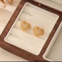 Image 6 of 316L Stainless Steel Heart Rhinestones Necklace Bracelets Earrings Set For Women 