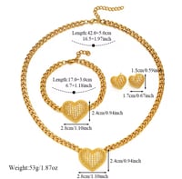 Image 7 of 316L Stainless Steel Heart Rhinestones Necklace Bracelets Earrings Set For Women 