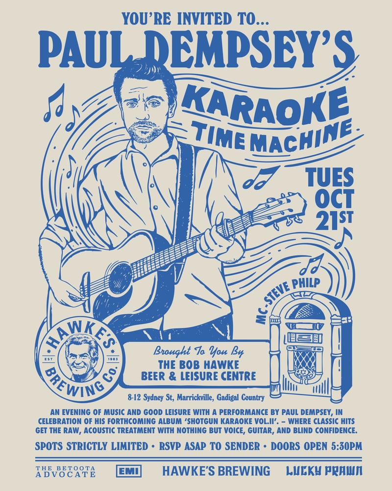 Image of Rare Paul Dempsey's Karaoke Time Machine  Bob Hawke Beer & Leisure Centre poster 