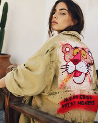 Image 1 of PiNk panTher IBIZA CREW ¥ DENIM JACKET ¥ UNISEX ¥ UPCYCLED ¥ IBIZA