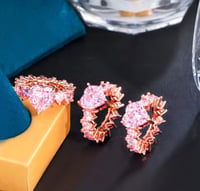 Image 1 of Gold Pink Heart Iced Out Bling Cut 5A CZ 