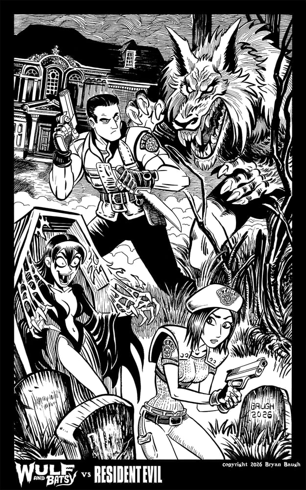 Image of WULF AND BATSY vs RESIDENT EVIL Original Art