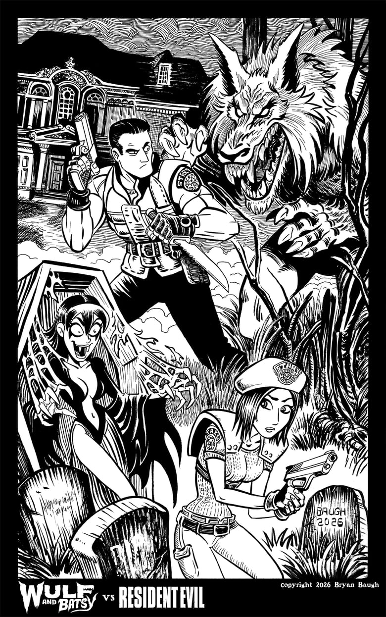 Image of WULF AND BATSY vs RESIDENT EVIL Original Art
