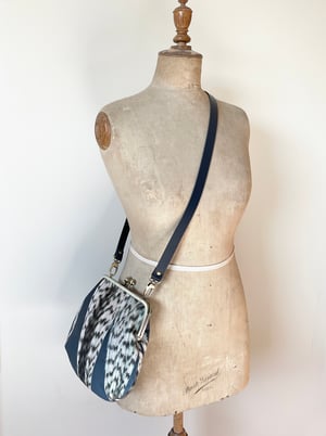 Image of Feather stripe, large velvet kisslock shoulder bag