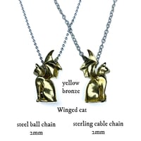 Image 2 of Winged Cat necklace in sterling silver or bronze