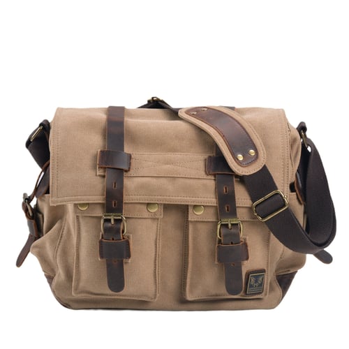 Image of Canvas Leather Messenger Bag Crossbody Bag Shoulder Bag Laptop Bag 