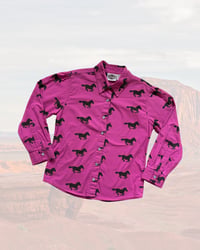 Image 1 of Magenta Horse Button Down-Youth M