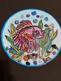 Image 1 of Beta Fish in Bowl Mixed Media Painting