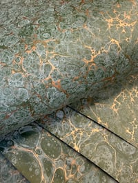 Image 3 of 'Green Frost' with copper vein hand marbled paper, 5 sheets available at time of listing