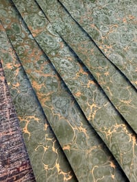 Image 1 of 'Green Frost' with copper vein hand marbled paper, 5 sheets available at time of listing