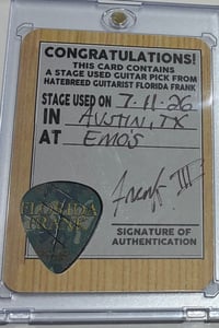 Image 3 of AUSTIN, TX 7-11-26 STAGE PLAYED PICK/ CARD COMBO