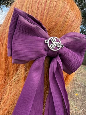 Tyrian Purple Hair Bow with Triskelion