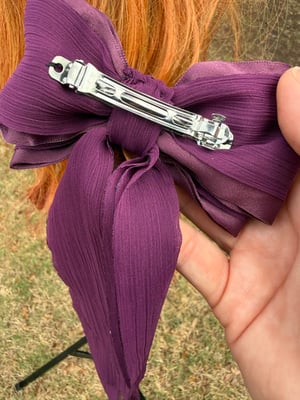Tyrian Purple Hair Bow with Triskelion