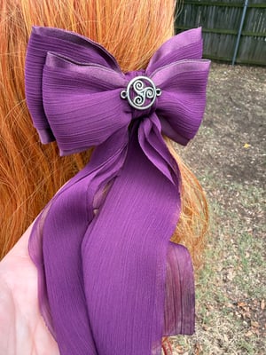 Tyrian Purple Hair Bow with Triskelion