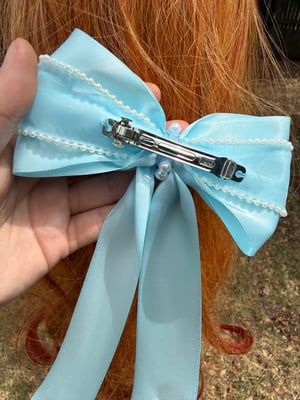 Large Baby Blue Hair Bow with FauxPearl Beads