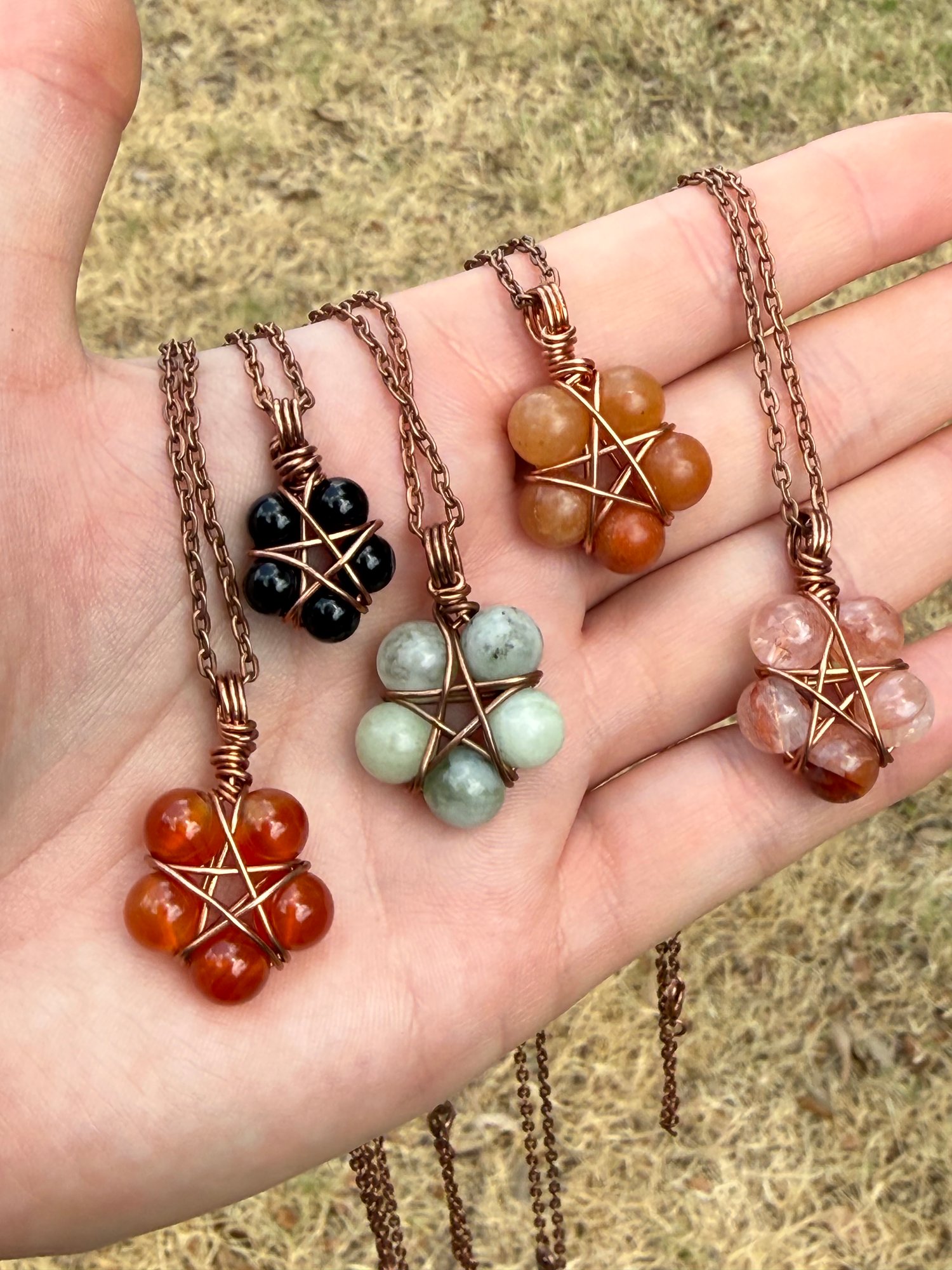 Copper wire pentacle bead pendants
