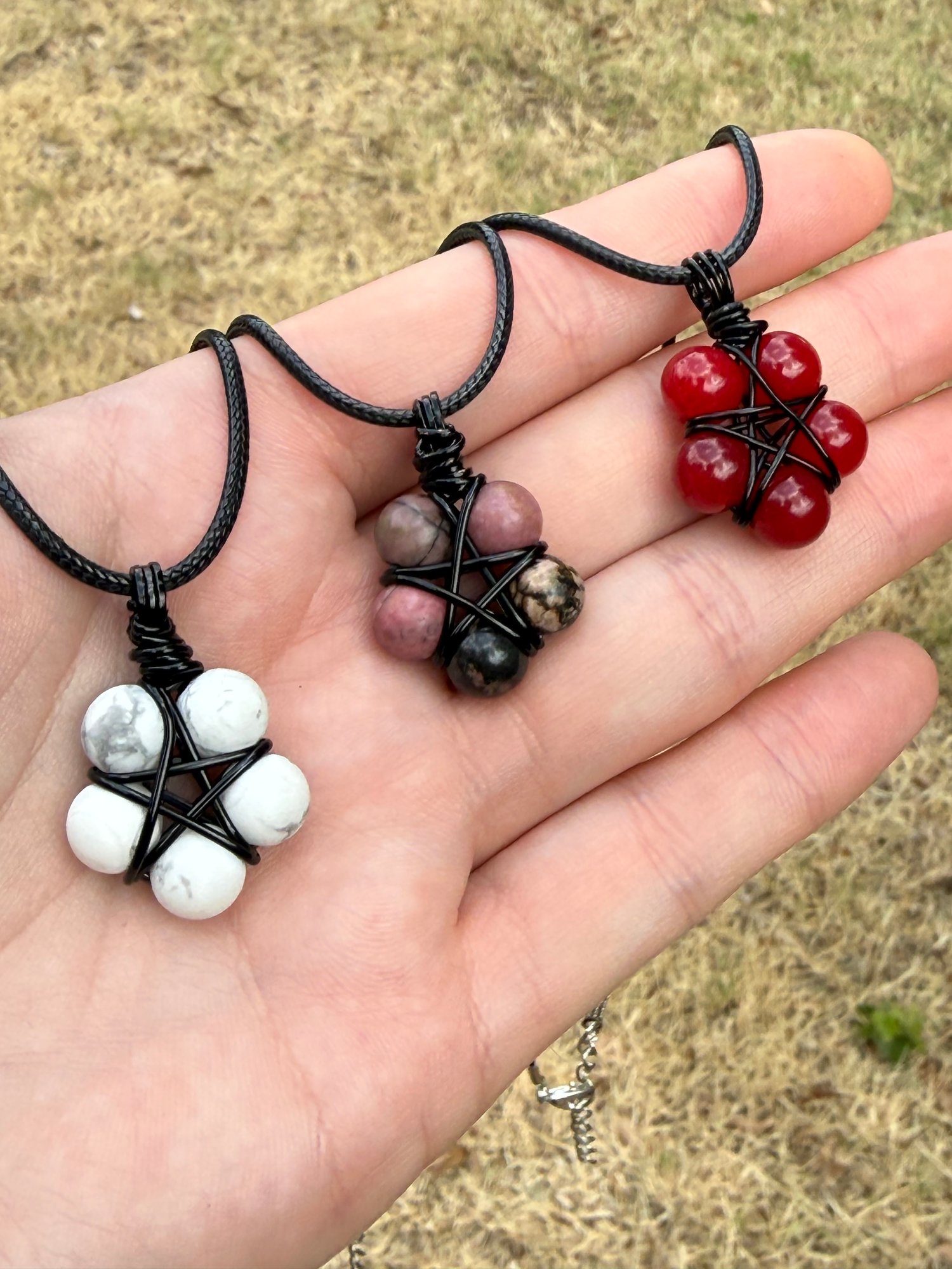 Black Wire Beaded Pentacle Necklaces