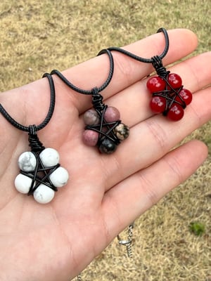 Black Wire Beaded Pentacle Necklaces