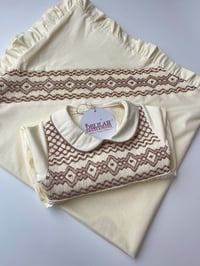 Image 1 of Cream-Brown smocked Babygrow set 
